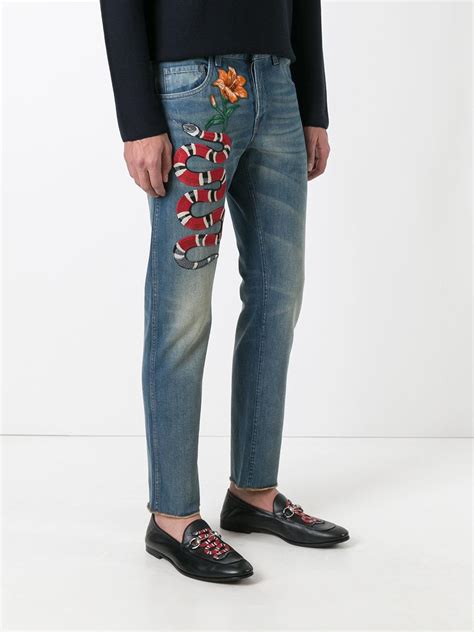 gucci skinny jeans mens|Gucci embroidered jeans men.